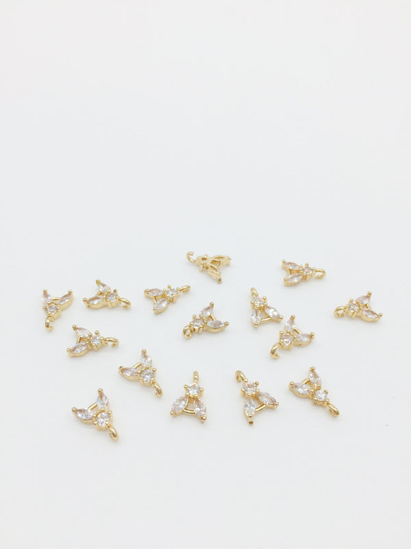 2 x Tiny 18K Gold Plated Marquise CZ Connectors, 10x7mm (2123)