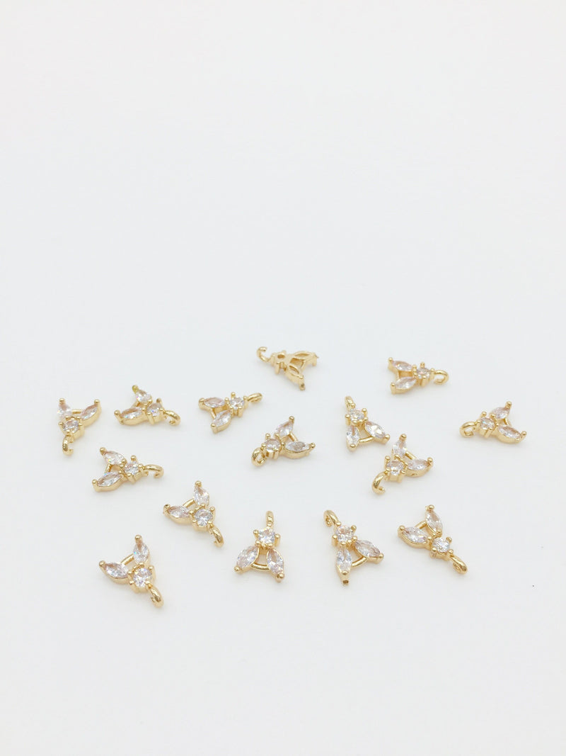 2 x Tiny 18K Gold Plated Marquise CZ Connectors, 10x7mm (2123)