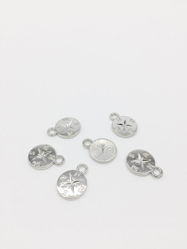 8 x Rhodium Plated Compass Charms, 16x12mm (2124S)