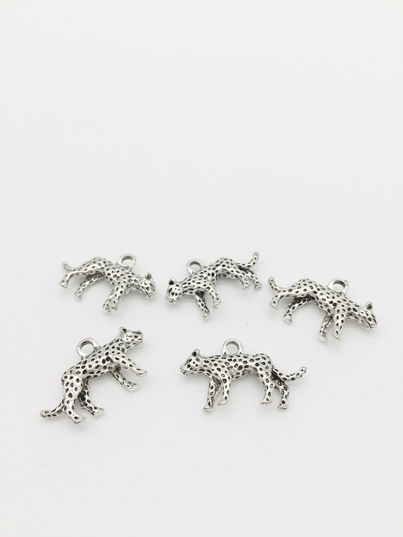 5 x Rhodium Plated Leopard Charms, 25x15mm (2125S)