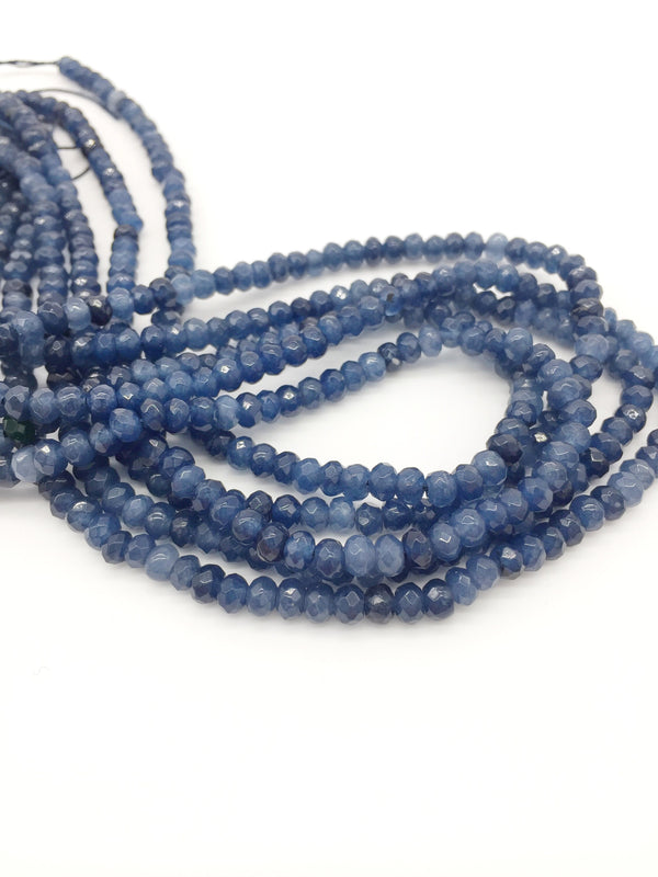 1 strand x Faceted Rondelle Blue Jade Beads, 3x4mm (2128)