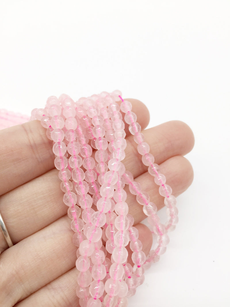 1 strand x Faceted Round Rose Quartz Beads, 4mm (2130)