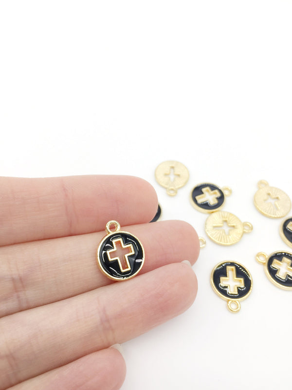 10 x Black Enamel Cut-out Cross Coin Charms, 15x12mm (0024)