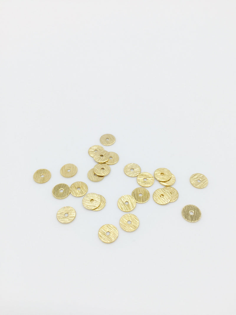 60 x Textured Raw Brass Heishi Spacer Beads, 6mm Flat Round Disc Spacers (0054)