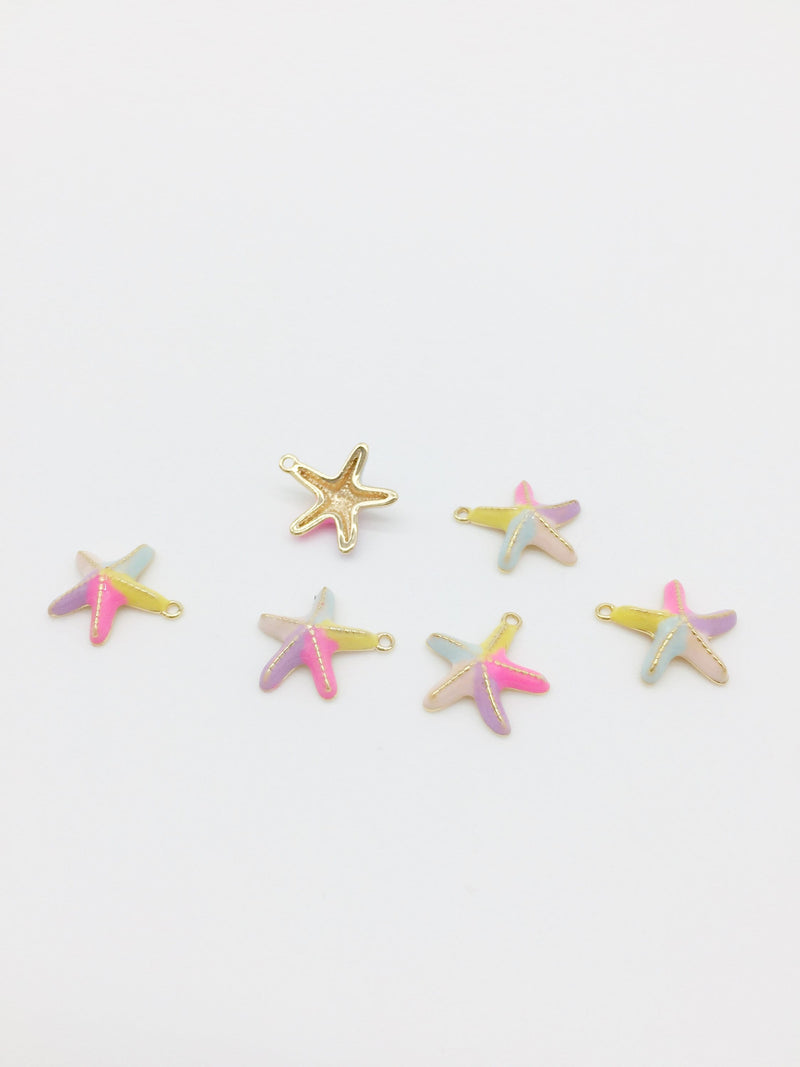 1 x 18K Gold Plated Pastel Enamel Starfish Pendant, 14.5x13mm (0146)