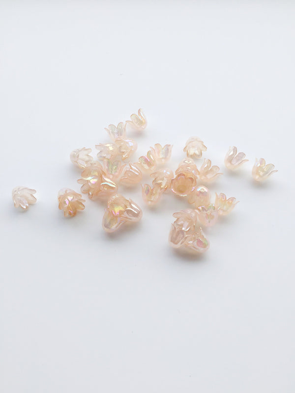 40 x AB Dusty Pink Bell Shaped Acrylic Flower Beads, 10x11mm (3690)