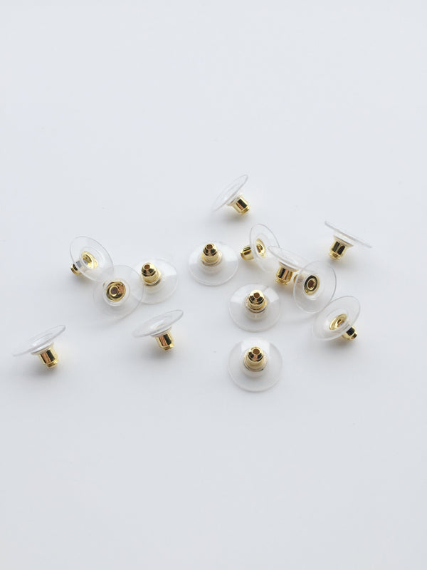 50 x Gold Earring Nuts, 12x7mm Brass and Plastic Stud Backs (3659)