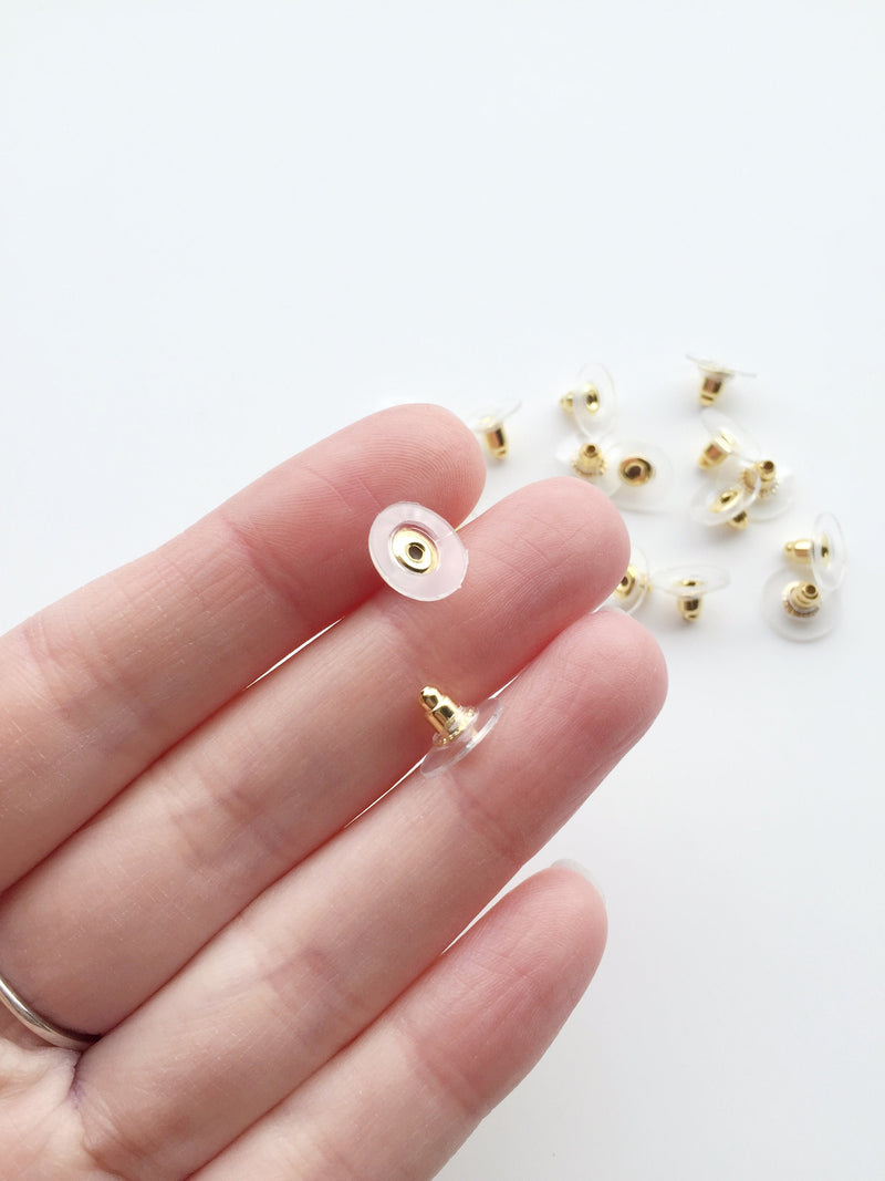 50 x Gold Earring Nuts, Brass and Plastic Stud Backs, 11mm