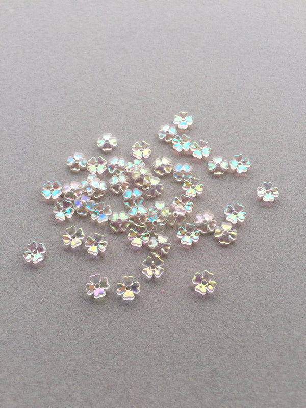 50 x Tiny AB Coated Translucent Flower Beads, 6.5mm (3677)