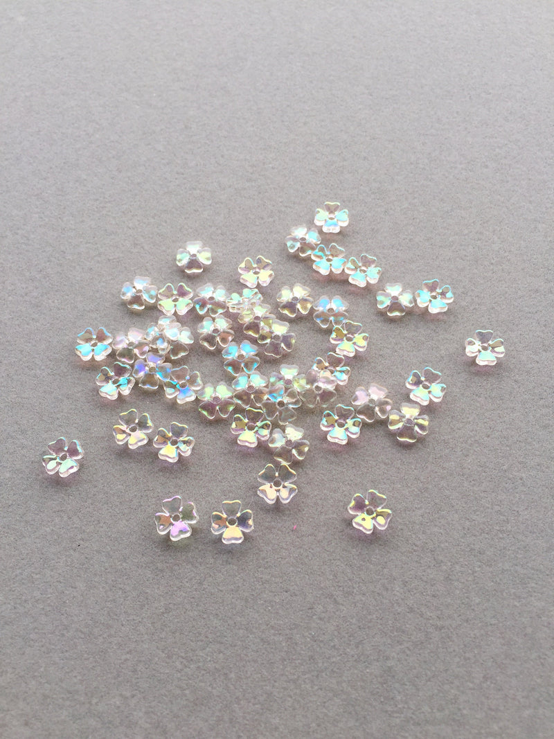 50 x Tiny AB Coated Translucent Flower Beads, 6.5mm (3677)