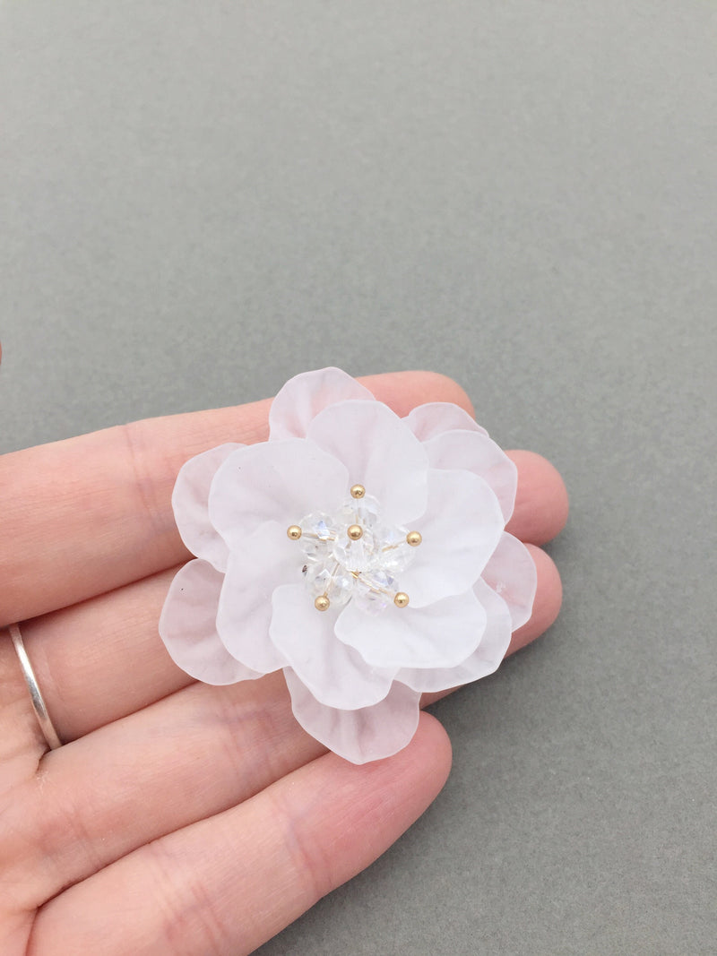 1 x Frosted White 3D Flower Bead, 46mm Beaded Flower Cabochons