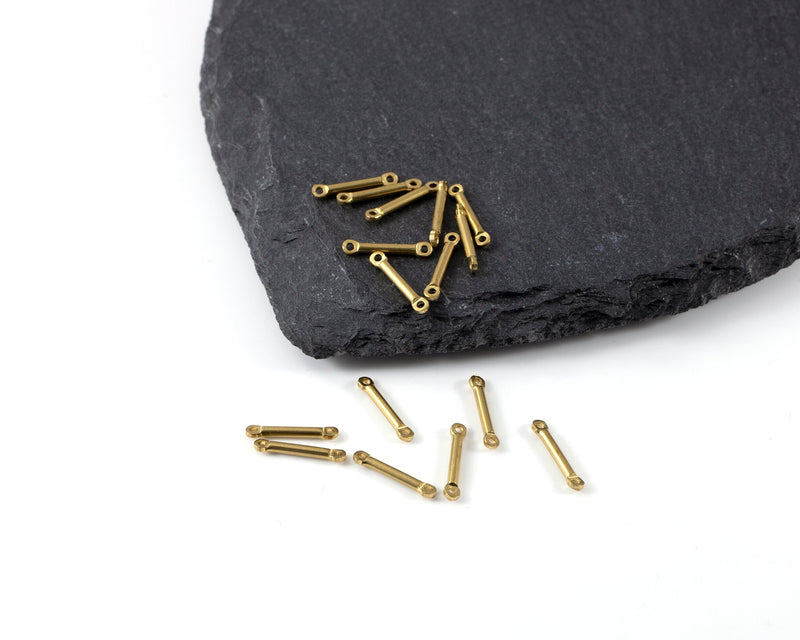 20 x Raw Brass Bar Connectors, 12x1.5mm Stick Jewellery Links (C0407)