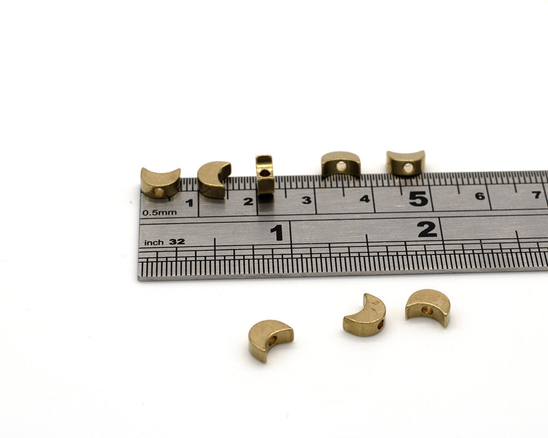 20 x Raw Brass Crescent Moon Spacer Beads, 6.7x5mm (C0669)