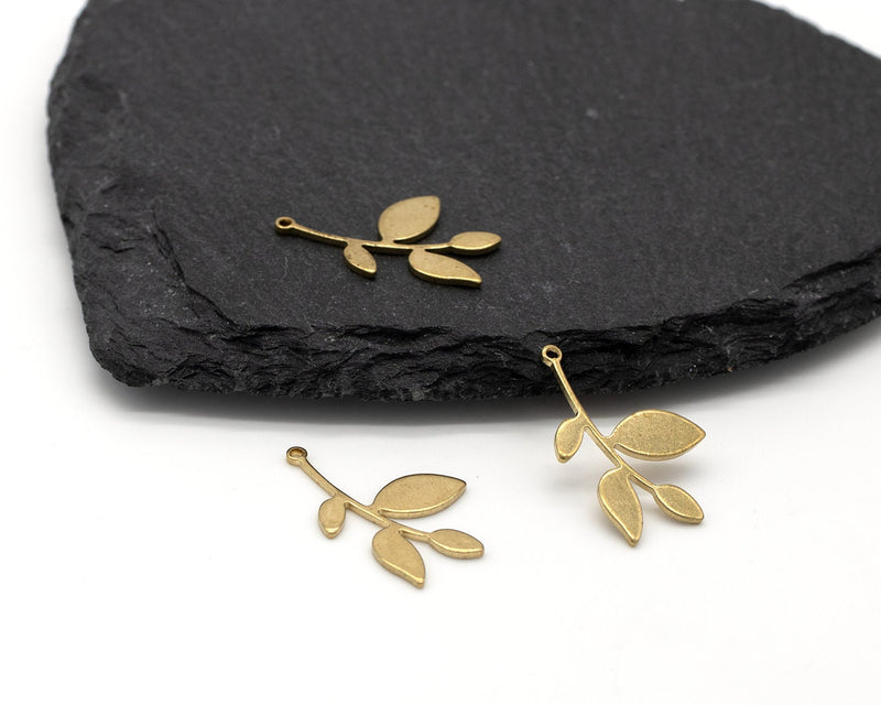 4 x Raw Brass Leaf Charms, 24x15mm (C0671)