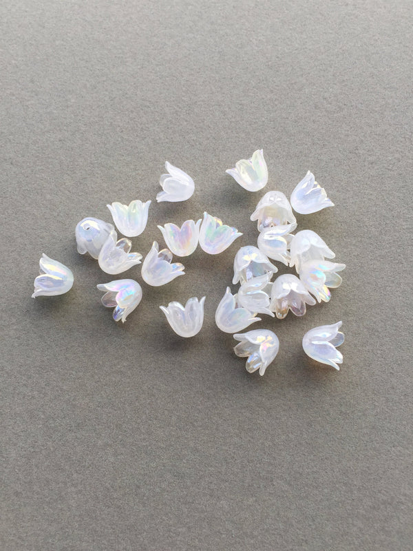40 x AB White Acrylic Semi-translucent Bell Flower Beads, 10x11mm (3688)