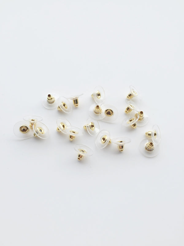 50 x Gold Earring Nuts, Brass and Plastic Stud Backs, 11mm