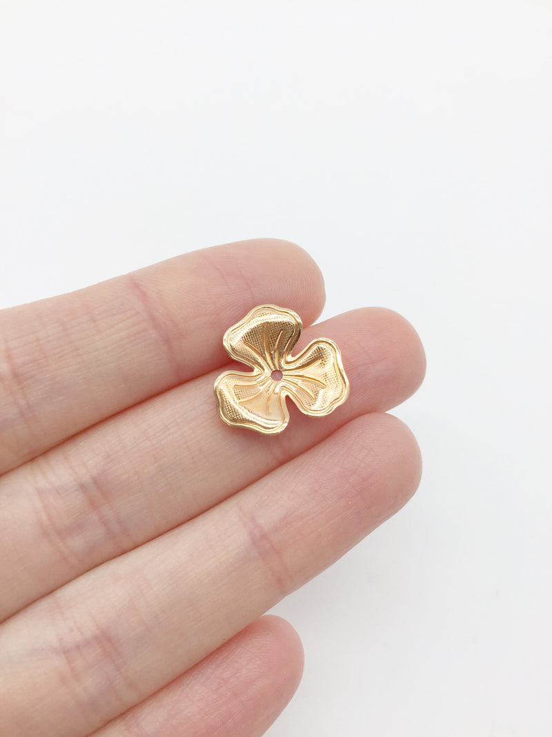 10 x Champagne Gold Three Petal Flower Beads, 16mm