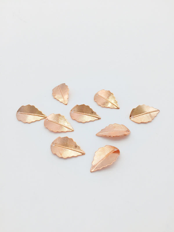 10 x Rose Gold Plated Metal Leaf Charms, 10x17mm