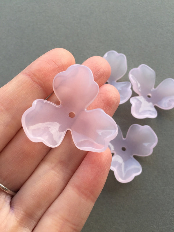 6 x Large Glossy Pink Acrylic Flower Beads, 39mm (3248)