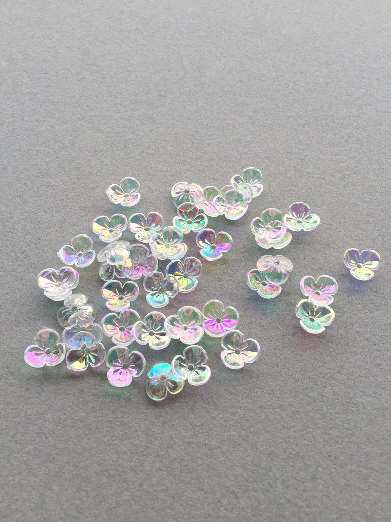 40 x AB Translucent Three Petal Flower Beads, 10mm (3652)