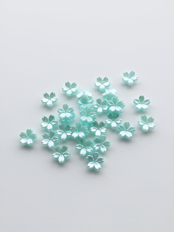 50 x Pearl Light Cyan Flower Beads, 11.5mm Lucite Sakura Flowers (3686)