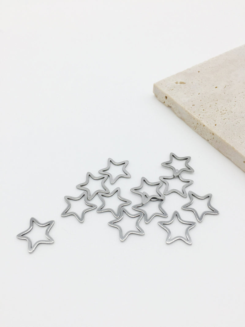 12 x Stainless Steel Star Connectors, Silver Tone Star Links, 12mm Star Jewellery Connectors, Stainless Steel Jewelry Supplies