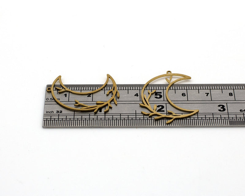 2 x Raw Brass Crescent Moon Charms, 31x22mm Open Bezel Moon Pendant (C0667)