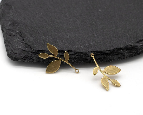 4 x Raw Brass Leaf Charms, 24x15mm (C0671)