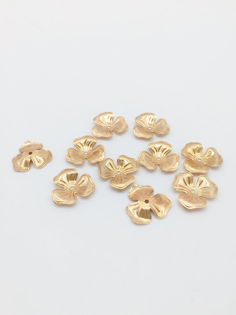 10 x Champagne Gold Three Petal Flower Beads, 16mm