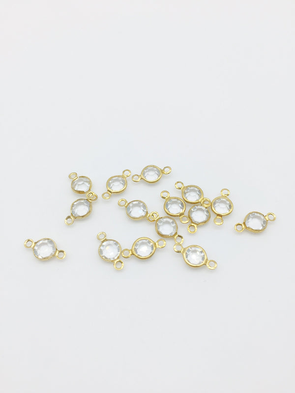 10 x Round Brass Glass Links, 13x7mm Faceted Glass Connectors (2684)