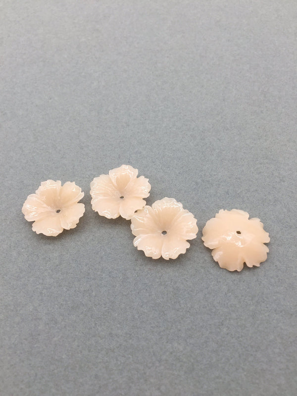 4 x Carved Nude Coral Imitation Flower Beads, 20mm