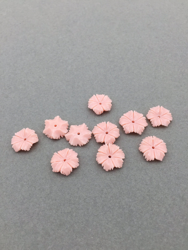 10 x Pink Carved Coral Flowers Beads, 12-13mm