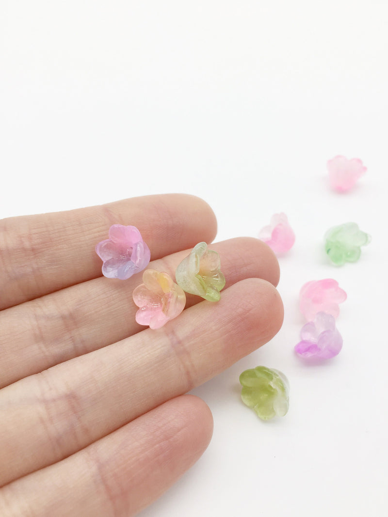 20 x Glass Flower Beads in Mixed Ombre Colours, 10x11mm (3694)