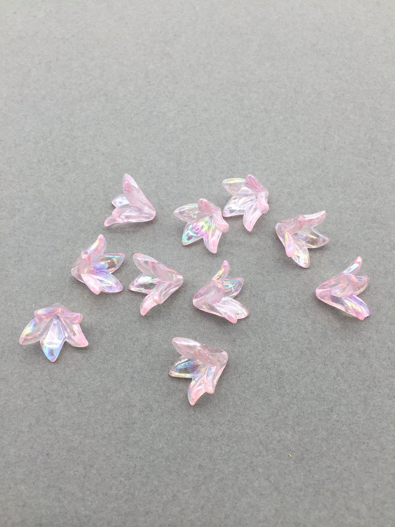 20 x Light Pink AB Plated Lily Flower Beads, 15x17mm