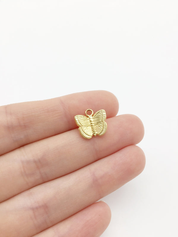 1 x Small Gold Plated Stainless Steel Butterfly Pendants, 12.5x13mm (0381)