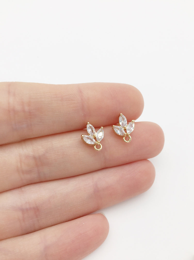 1 pair x 18K Gold Plated Cubic Zirconia Flower Earring Studs with Loop (0338)