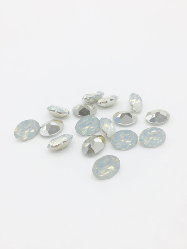 12 x 10x14mm White Opal Oval Cut Rhinestones, Foiled Back (3714)