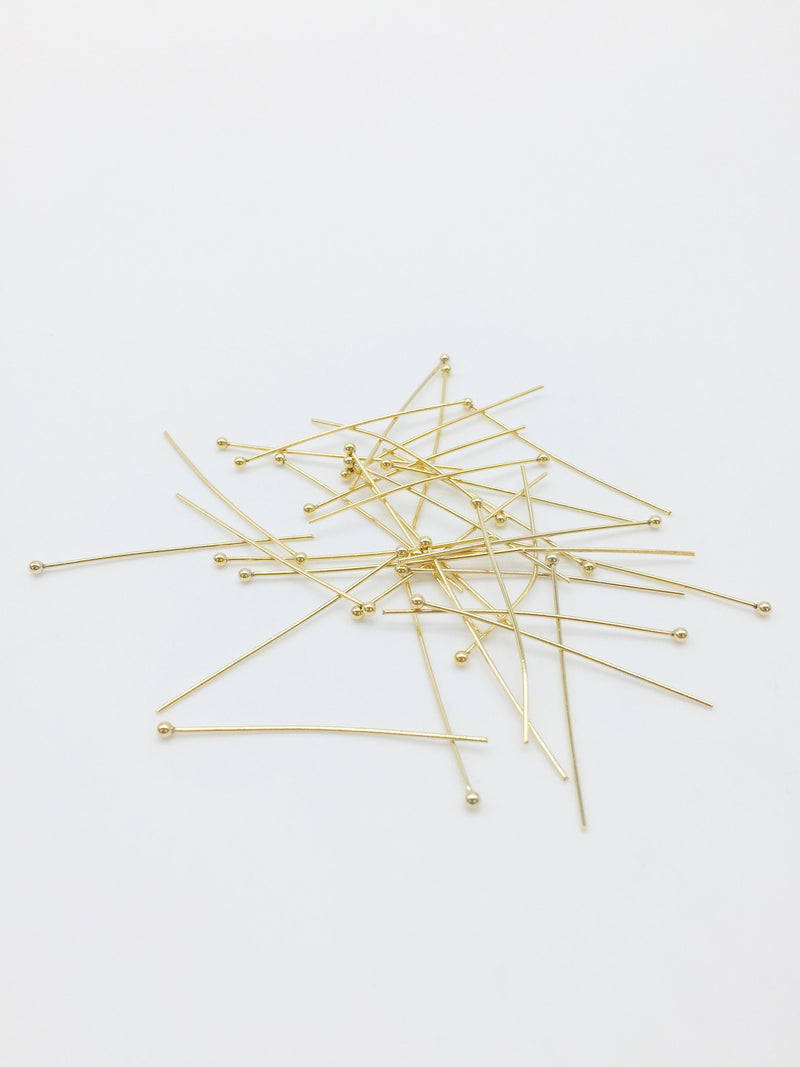 50 x Gold Plated Steel Ball Head Pins, 40x0.7mm (3716)