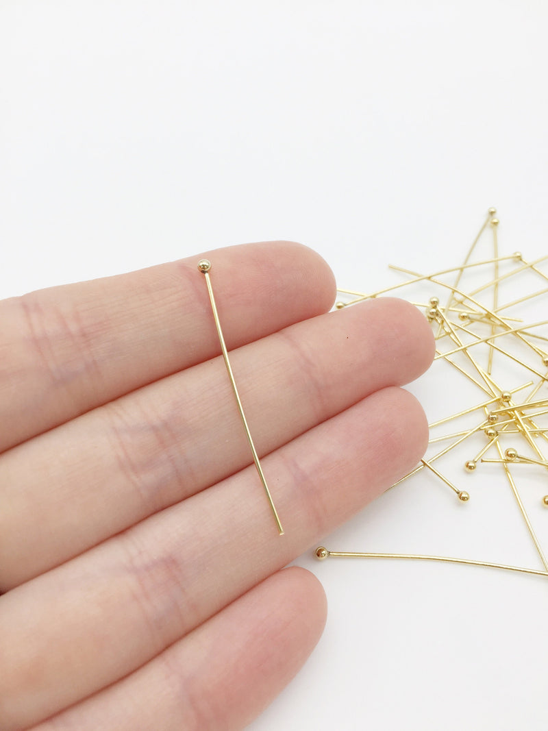 50 x Gold Plated Steel Ball Head Pins, 40x0.7mm (3716)