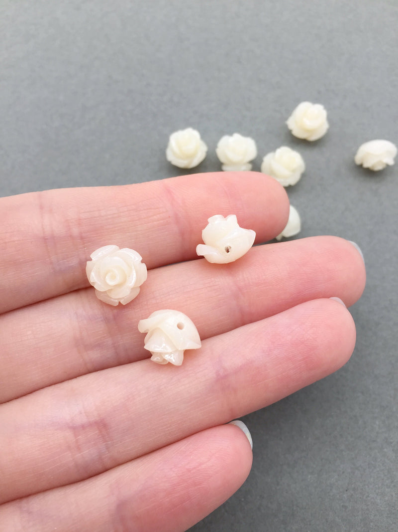 10 x Imitation Carved Coral Rose Flower Beads, 9mm (A3)