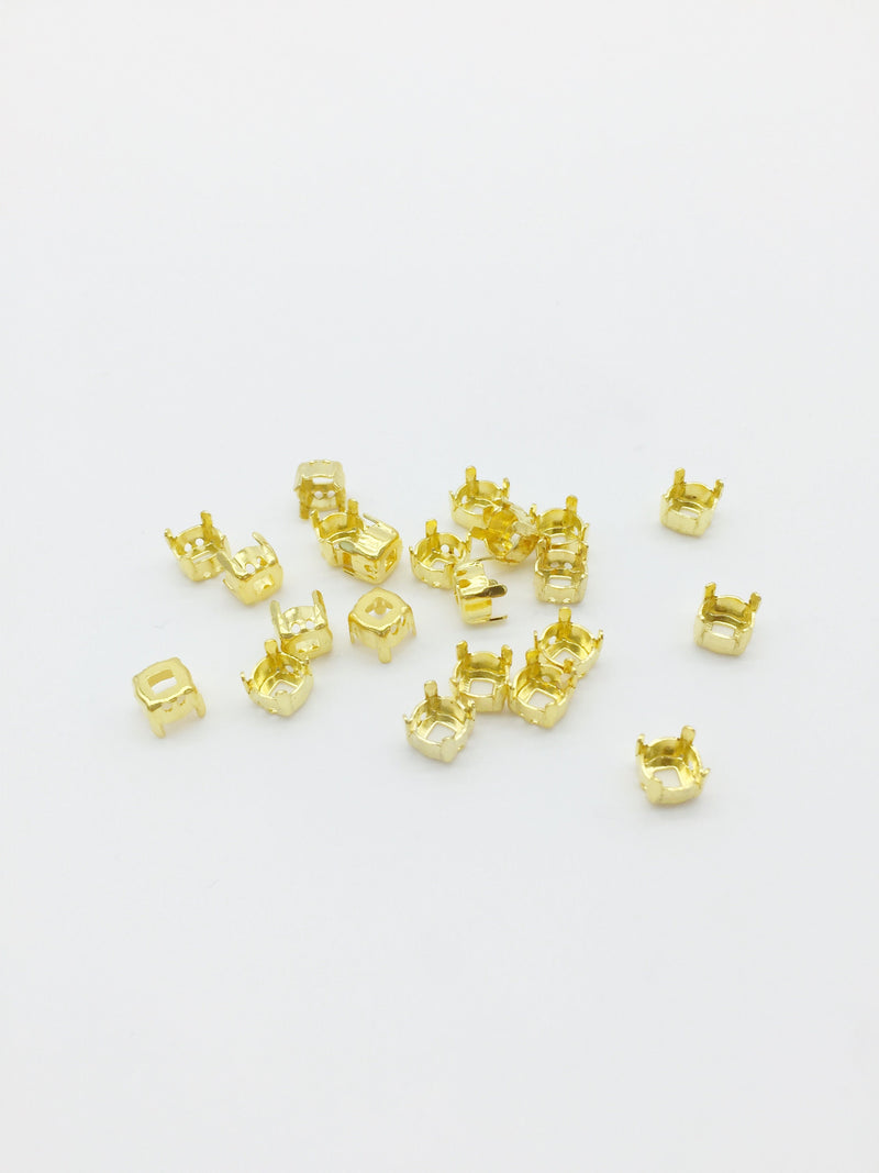 24 x 6x7mm Brass Setting for 6mm Round Crystals, Gold Bezel Claw Setting for Rhinestones (3724G)