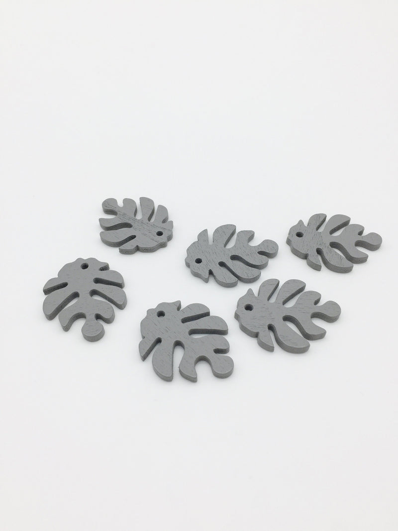 10 x Grey Wooden Monstera Leaf Pendants, 30x25mm (3700)