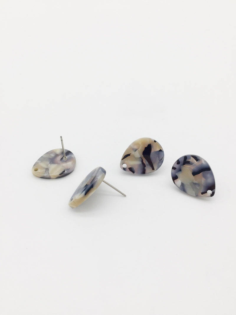 1 pair x Tortoiseshell Resin Teardrop Earring Studs Blanks