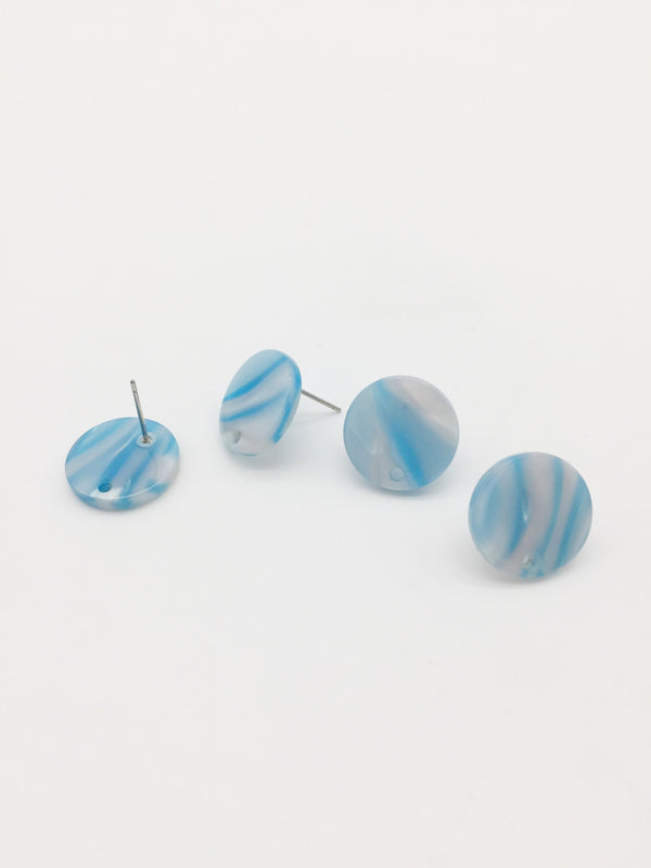 1 pair x Round Resin Earring Studs, Pearl Blue Marble Effect Geometric Earring Posts