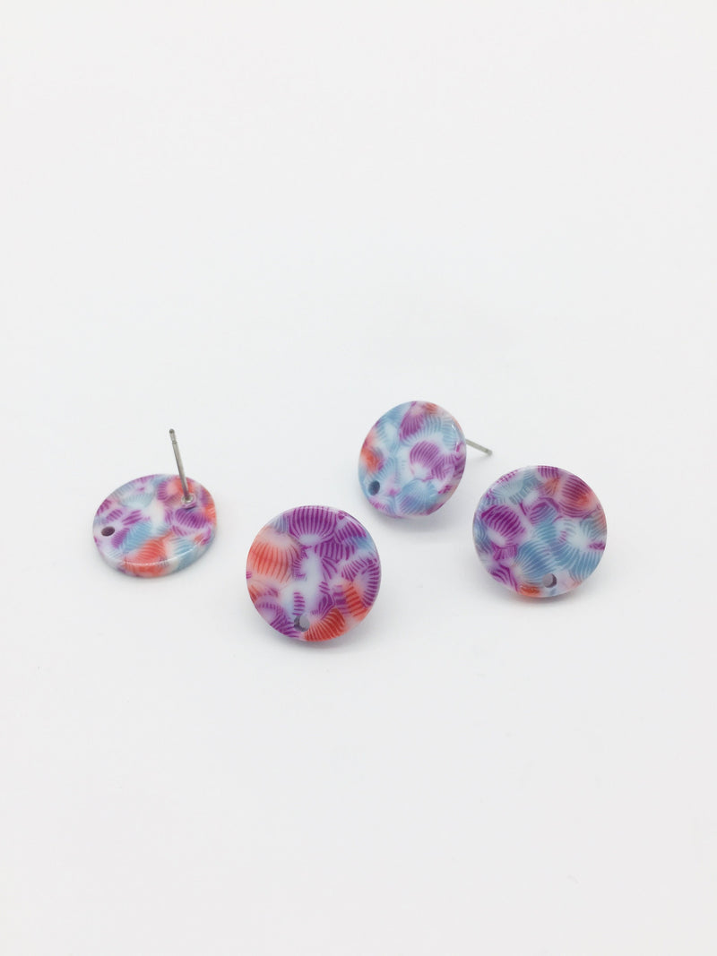 1 pair x Round Resin Earring Studs, Purple Pink and Blue Pattern Geometric Earring Posts