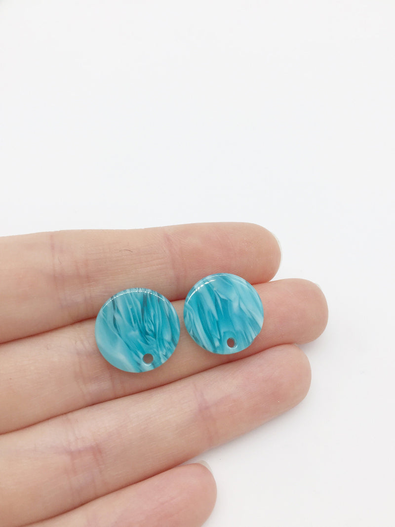 1 pair x Round Resin Earring Studs, Turquoise Marble Effect Geometric Earring Post Blanks