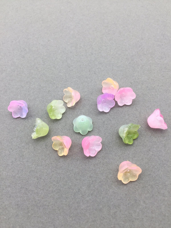 20 x Glass Flower Beads in Mixed Ombre Colours, 10x11mm (3694)