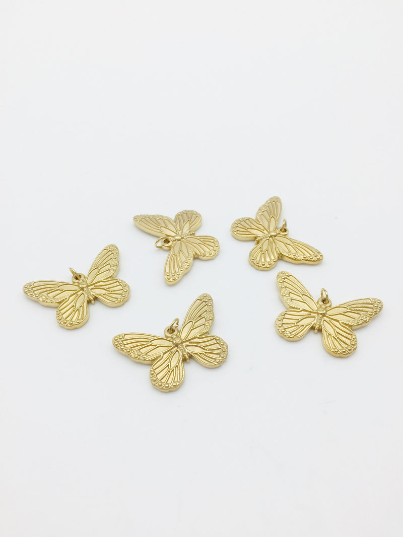 1 x Gold Plated Stainless Steel Butterfly Pendant, 21x30mm Butterfly Charm (0387)