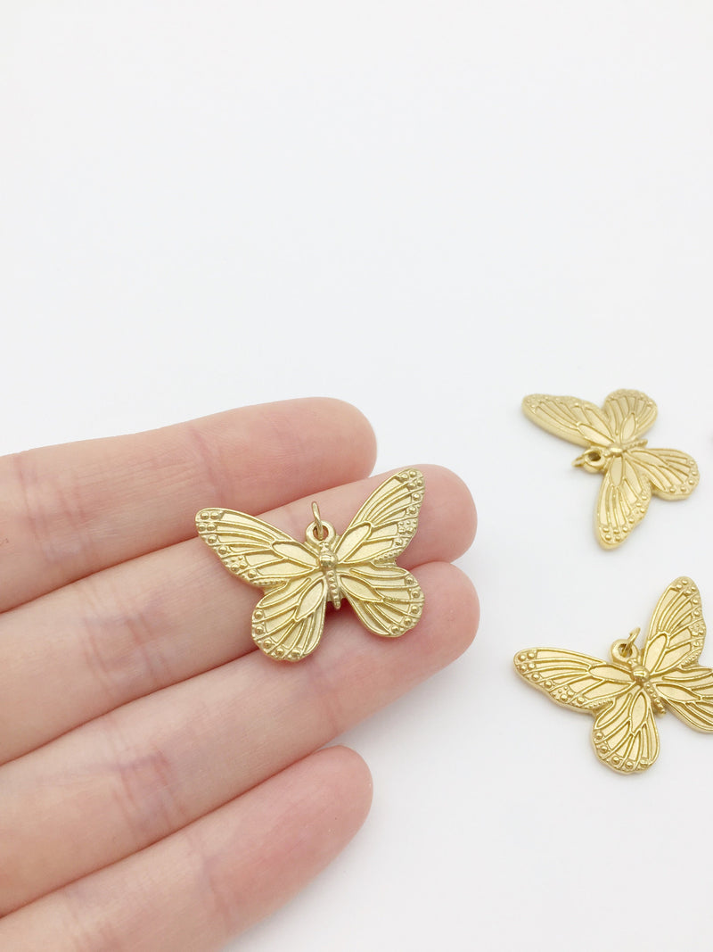 1 x Gold Plated Stainless Steel Butterfly Pendant, 21x30mm Butterfly Charm (0387)