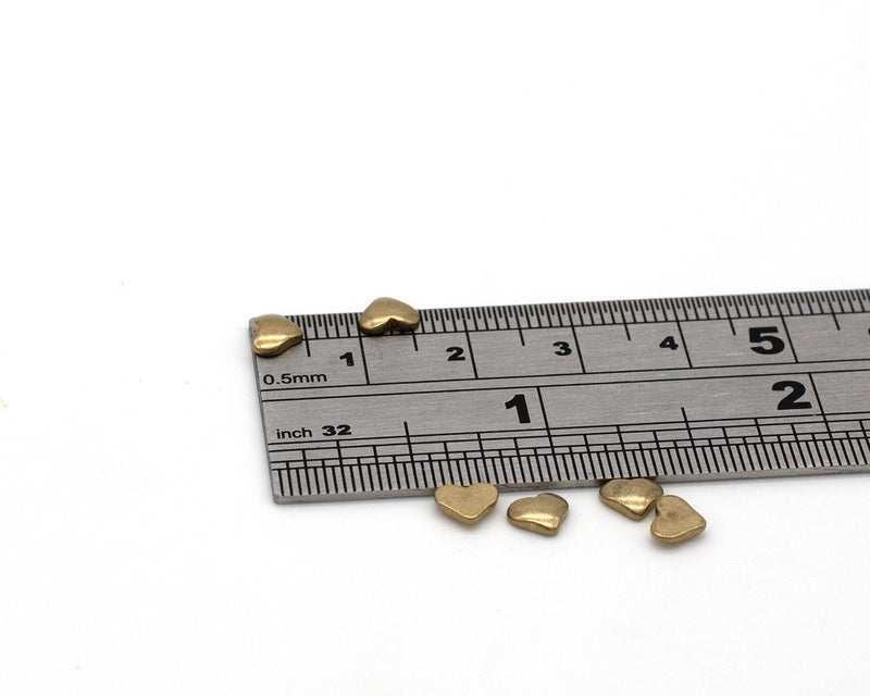 20 x Raw Brass Tiny Heart Cabochons, 4.5x1.5mm (C0378)